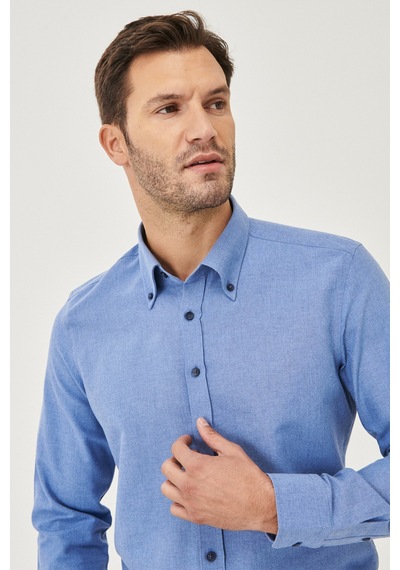 AC&Co / Altınyıldız Classics Slim Fit Dar Kesim Düğmeli Yaka Pamuklu Oxford Erkek Gömlek Koyu Mavi