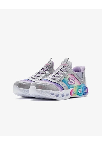 Skechers Infinite Heart Lights Kız Çocuk Gri Işıklı Spor Ayakkabı Gümüş