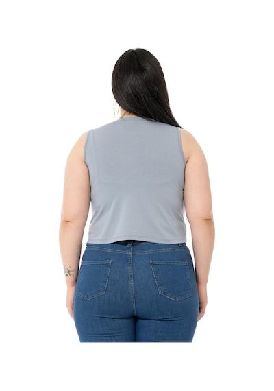 Disentis Büyük Beden Bisiklet Yaka Kolsuz Crop Viskon Açık Gri Body-açık Gri Çok Renkli