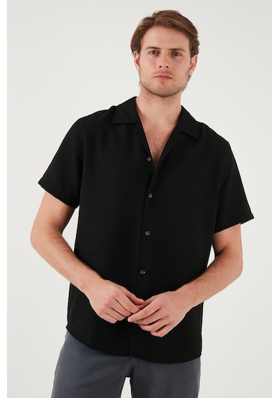 Buratti Keten Görünümlü Kısa Kollu Apaş Yaka Regular Fit Erkek Gömlek Cf23S116775 Siyah
