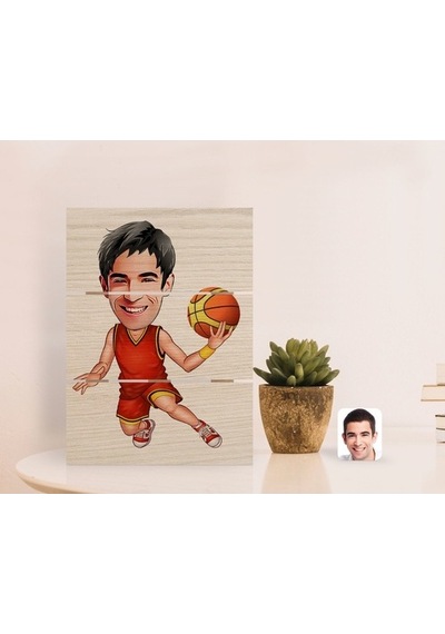 Kişiye Özel Erkek Basketbolcu Karikatürlü Otantik Masaüstü Ahşap (484087120)