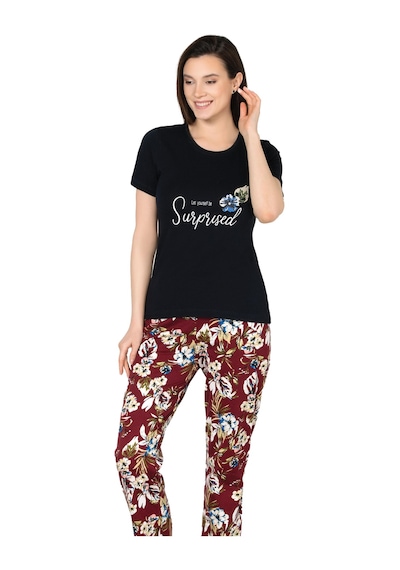 Kısa Kol Yazlık Pijama Takımı Pamuklu Alperi 78-50 Siyah