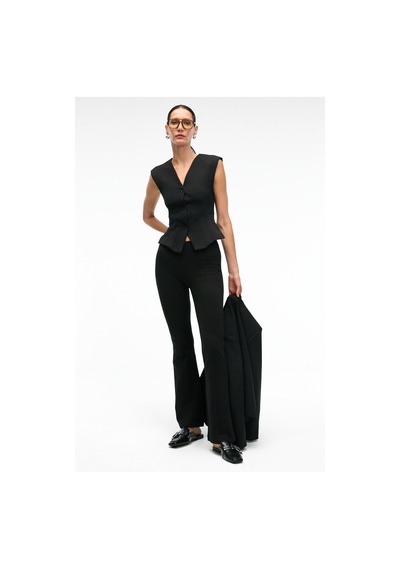 Grımelange KALYYSIA Kadın Yüksek Bel Geniş Paçalı Slim Fit Siyah Pantolon