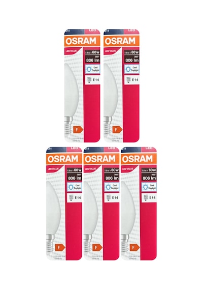 5 Adet Ledvance 7,5w Beyaz Işık 6500k E14 Duylu İnce Duy Led Ampul
