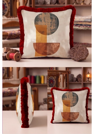 Soyut Geometrik Dekoratif Formlu Saçaklı Yastık Kılıfı - Minimal Bej Bordo Püsküllü Kırlent Kılıfı Uzak Vadi Aura Soyut Geometrik Dekoratif Formlu Saçaklı Yastık Kılıfı - Minimal Bej Bordo Püsküllü Kırlent Kılıfı Uzak Vadi Aura