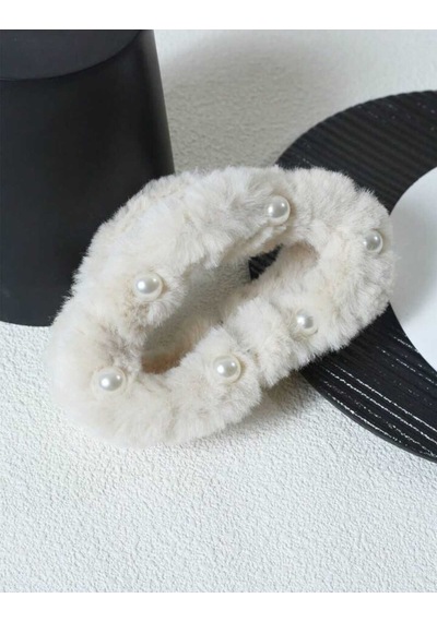 Büyük Boy İnci Peluş Mandal Toka 13 Cm Beyaz