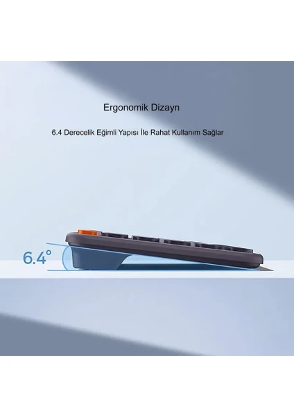 Kablosuz Bluetooth 5.0 Klavye Sessiz Tuşlu, 3 Cihaz Bağlantı, Usb & 2.4ghz, İnce Tasarım