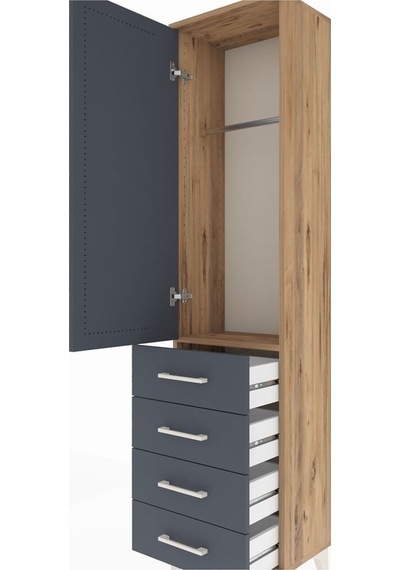 Arges Dolap Tek Raflı 4 Çekmeceli Tek Askılı 44x30x182 Çam-an... Çam