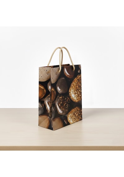 Eczane Hediyelik & Alışveriş Karton Çanta Körüklü Çakıl Taşları 14 x 20 x 8 CM 10 Adet