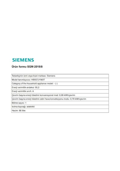 Siemens HB557JYW0T 66 LT Ankastre Fırın
