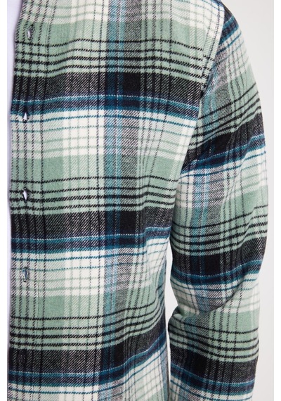 Tudors Erkek Slim Fit Dar Kesim Kareli Kışlık Oduncu Gömlek-42380 Mint