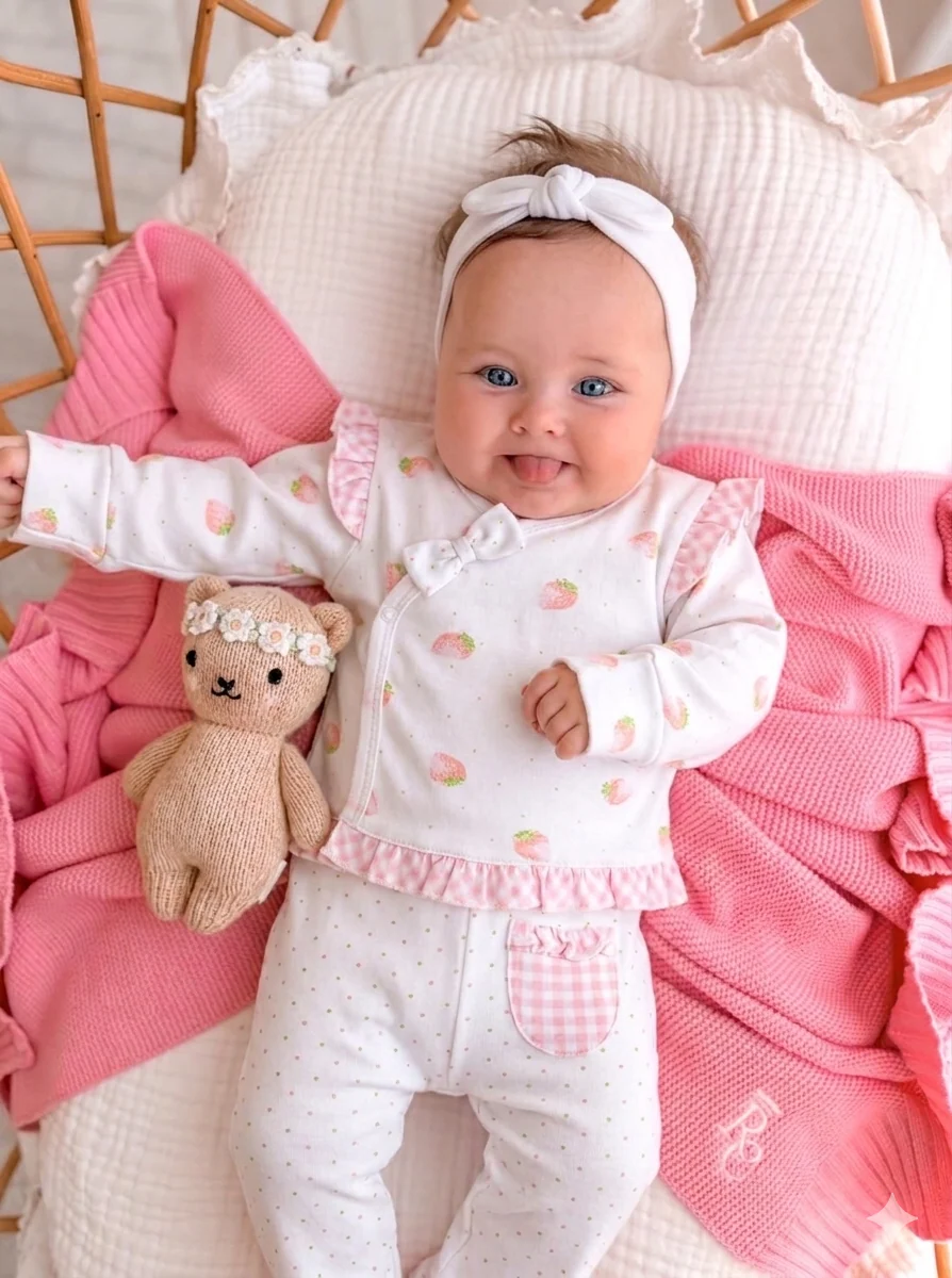 Momercy Andywawa Çilekli Kız Bebek Alt Üst Takım Ve Toka Pembe