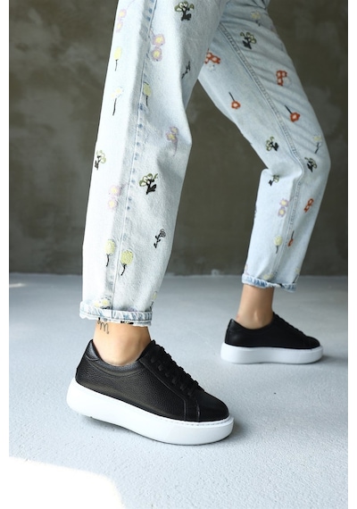 Julia Siyah Hakiki Deri Kadın Sneaker-Siyah