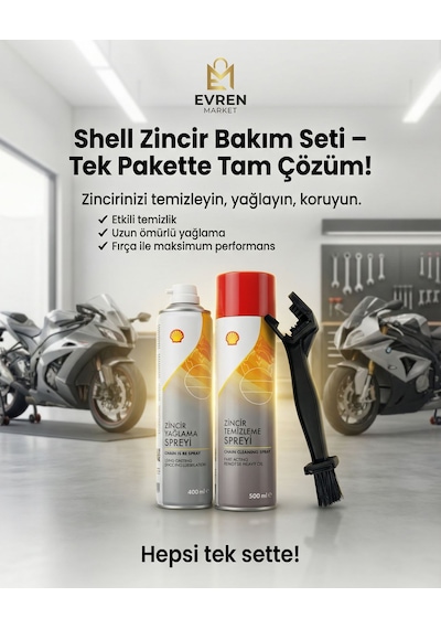 Shell Zincir Yağlama Spreyi 400ml + Zincir Fırçası Motosiklet Zincir İkili Bakım Seti