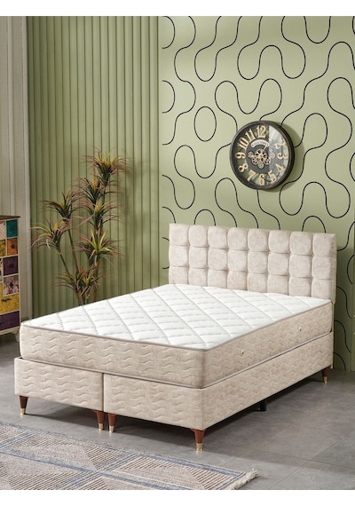 Beehanem Bengü 160x200 Çift Kişilik Baza Başlik Yatak 3 Lü Set Krem Krem 160 X 200