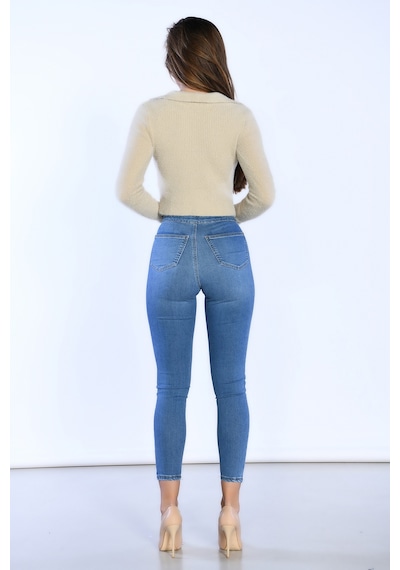 Mavi Yüksek Bel Cepsiz Skinny Jeans-mavi Mavi