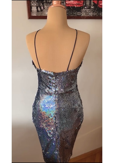 Chica Rosa Fashion Pullu Dekolteli Diamond Midi Elbise