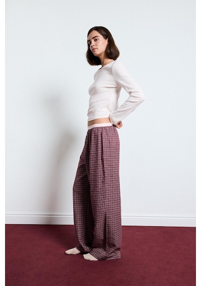 Defacto Regular Fit Bisiklet Yaka Uzun Kollu Üst Ekose Desenli Geniş Paça Alt Flanel Pijama Takımı H4398ax26aubr285 Bordo-br285