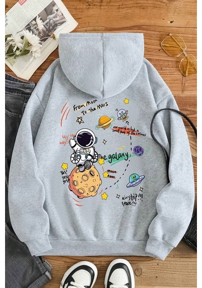 The Galaxy Baskılı Oversize Sweatshirt Gri