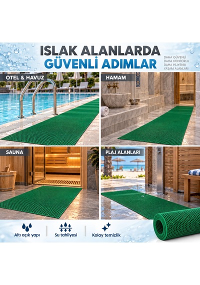 Hortumtech Bal Petek Paspas Kaydırmaz Pvc Islak Zemin Duş Havuz Su Tahliyesi 4 Mm - Yeşil 90 X 100 Cm