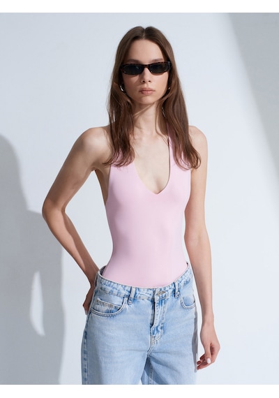 Dilvin 21231 Halter Yaka Bodysuit-toz Pembe