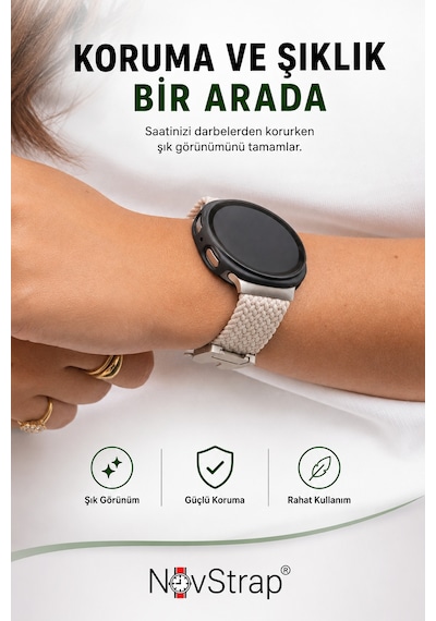 Novstrap Samsung Galaxy Uyumlu Apple Watch Uyumlu 8 44mm İle  Sert Pc Kasa Ve Cam Ekran Koruyucu 360 Tam Koruma