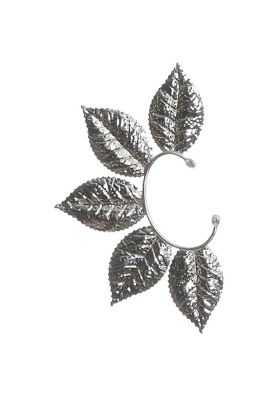 Kadın Gümüş Renk Lak Kaplama Zirkon Taşlı Dokulu Yaprak Stilizesi Sağ Kulak Earcuff&kıkırdak Küpe Çok Renkli