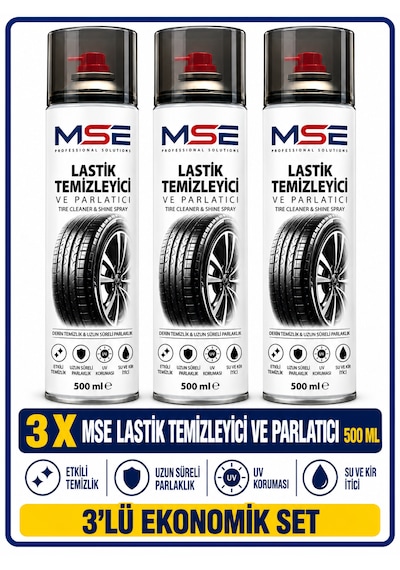 Mse Pro Lastik Temizleyici Ve Parlatıcı Sprey 500 Ml X 3 Adet / Oto Lastik Parlatıcı, Temizleyici Ve Bakım Spreyi Seti