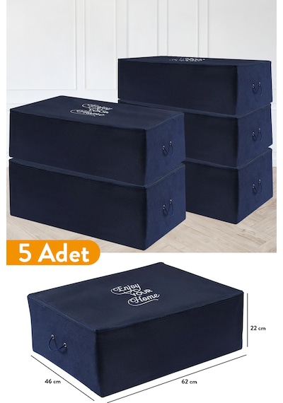 Serstil 5 Adet - Büyük Boy Baza Altı Lacivert Hurç 62 X 46 X 22 Cm