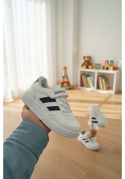 Enoch Unisex Çocuk Spor Ayakkabı Cırtlı Ve Bağcıklı Sportif Model Beyaz - Siyah