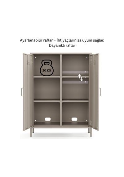 Pera Metal Dolap 2 Kapılı 80,50 X 40 X 109,50 Cm - 9 Renk Seçeneği Bulunmaktadır Bej