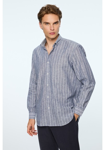 Morven Erkek Lacivert Keten Trend Çizgili Regular Fit Düğmeli Yaka Gömlek 26ys004008200 Lacivert Morven Erkek Lacivert Keten Trend Çizgili Regular Fit Düğmeli Yaka Gömlek 26ys004008200 Lacivert