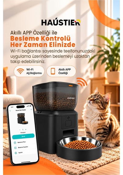Qq023 Akıllı Kedi Mama Kabı, ,4lt Hazne,tuya App-wifi Uzaktan Kontrol, Metal Kase