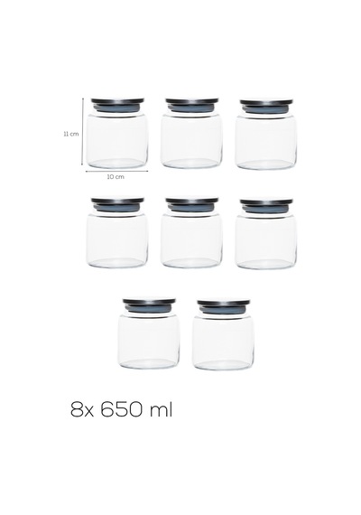 Porsima 4402 Bormio Metal Kapaklı 8li Cam Kavanoz Seti Vakum Kapaklı Saklama Düzenleme Kabı Seti 650ml Şeffaf