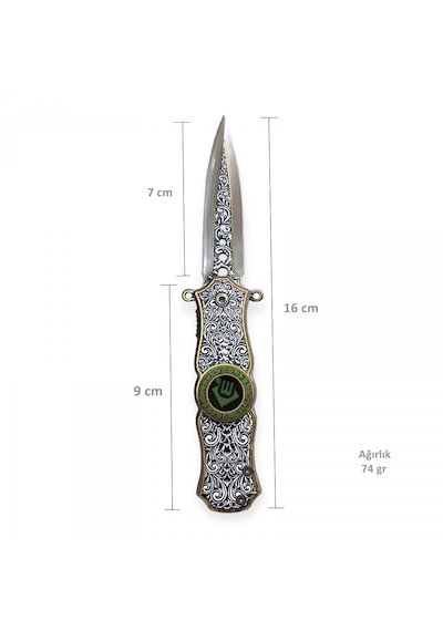 Göbeği Fosforlu 16cm İthal Stres Çarklı Kamp Çakısı Hediyelik Gümüş