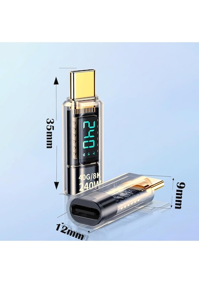 Usb-c Güç Ölçer Led Ekranlı Adaptör 240w Pd 3.1 Hızlı Şarj 40gbps Veri 8k Video Destekli Type-c