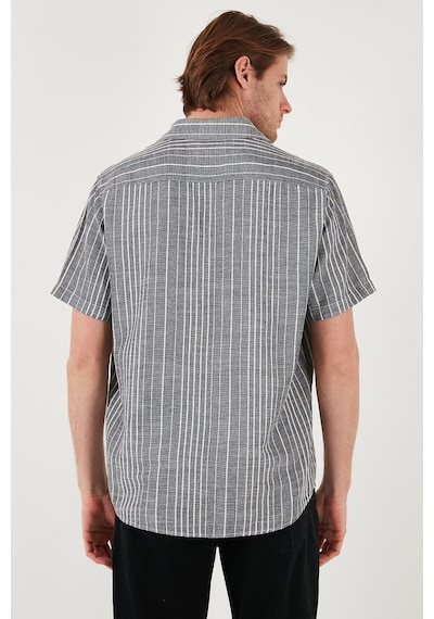 Buratti Çizgili Pamuklu Slim Fit Kısa Kollu Erkek Gömlek Cf23S116097 Siyah