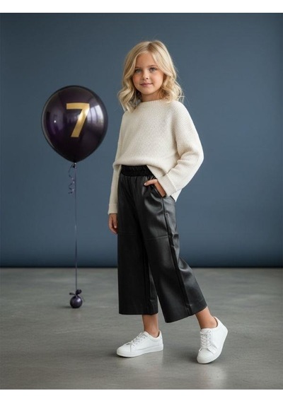 Zekids Kız Çocuk Deri Pantolon-16482 Siyah
