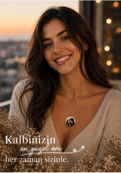 Çelik Kolye Kişiye Özel Fotoğraf Baskılı Gri