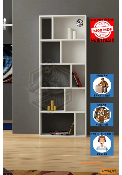 Tamamı Mdf 10 Bölmeli Boy Kitaplık Salon / Yatak Odası / Çalışma