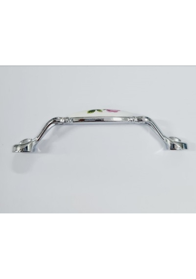 Miray 128 Mm Metal Krom Kasa Beyaz Gül Desenli / 5 Adet Gümüş