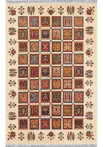 Blghome Etnik Desen Renkli Modern Halı Dekoratif Kilim Çok Renkli