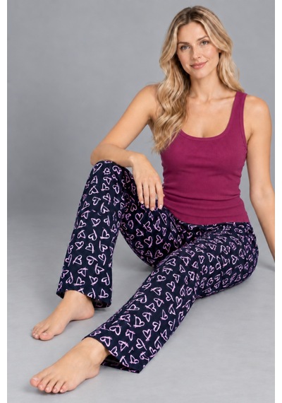 Womanandkids Night Bordo Kadın Çizgili Bluz Desenli Askılı Pijama Takımı