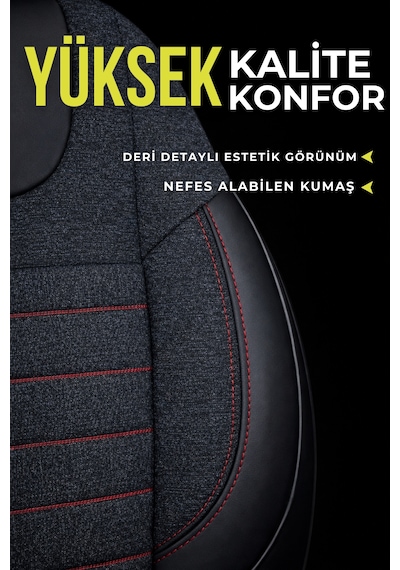 Lifos Hafif Ticari Serisi Koton Kumaş Oto Koltuk Kılıfı Tam Set Berlıngo-caddy-connect-courıer-doblo-dokker-partner Siyah-Kırmızı