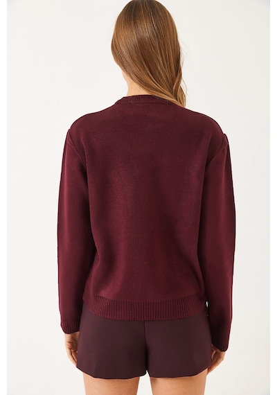 Shade Kadınteddy Nakışlı Basic Kazak 20247602 - Bordo