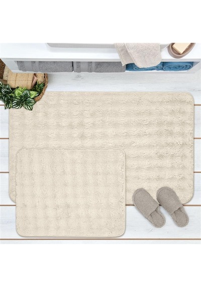 Soft Artos 2'li Banyo Paspası - Beyaz - 60x100 Cm + 50x60 Cm Renkli