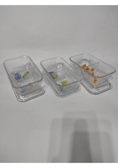 Tereyağlık.3 Lü 3 Adet Iki Bölmeli Cam Tereyağlık-kahvaltılık Saklama Kabı Şeffaf