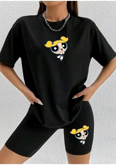 Tarzsokak Kadın Siyah Toparlayıcı Tayt Ve Tshirt Kombini Alt-üst Takım