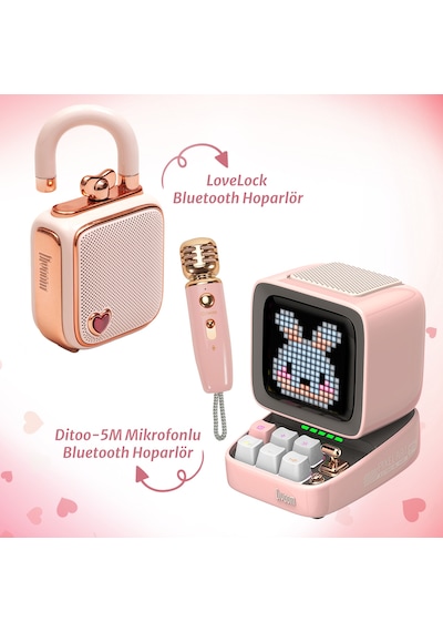 Divoom Ditoo-5m Karaoke Mikrofonlu Bluetooth Hoparlör Ve Ses Kayıt Özellikli Lovelock  Seti, P