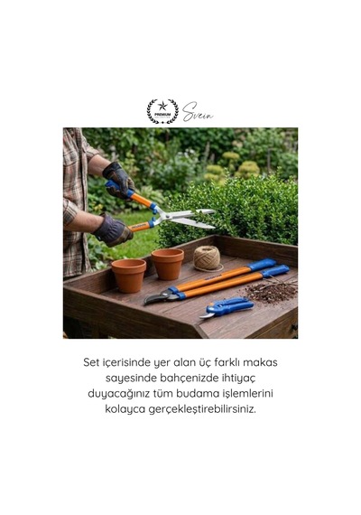 Budama 3 Parça Bahçe Makas Seti Profesyonel Budama Makası Dal Kesme Çit Düzeltme Meyve Ağacı Çalı Ç
